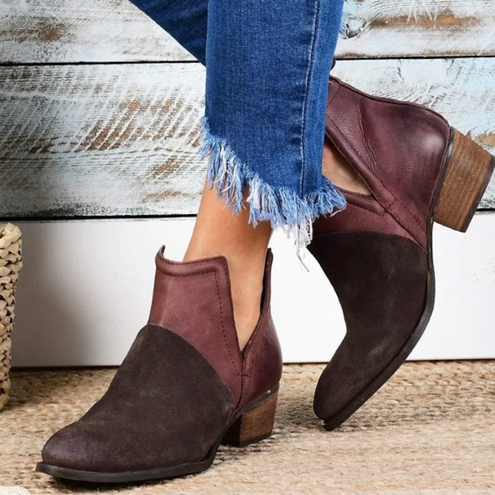 NWT Mauve / Burgundy and brown booties. Sz 36 / 7